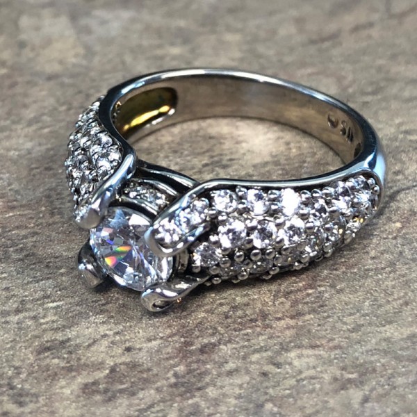 14K White Gold Pave Diamond Encrusted Engagement Ring